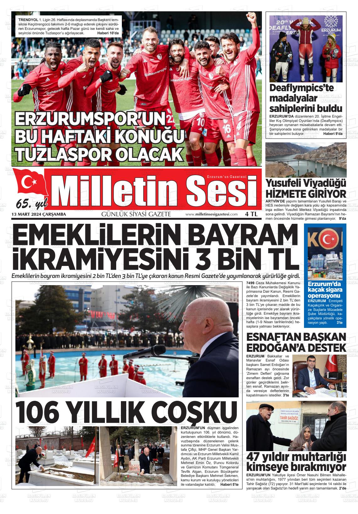 13 Mart 2024 Milletin Sesi Gazete Manşeti