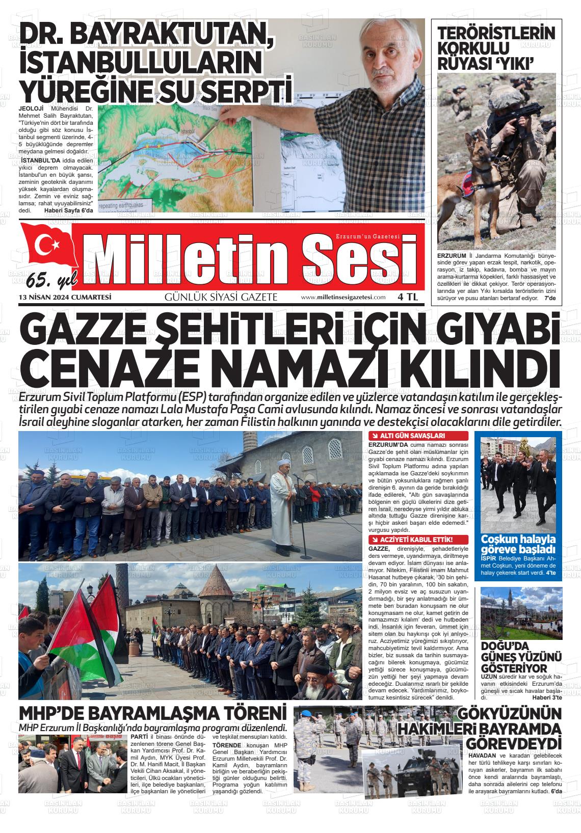 13 Nisan 2024 Milletin Sesi Gazete Manşeti