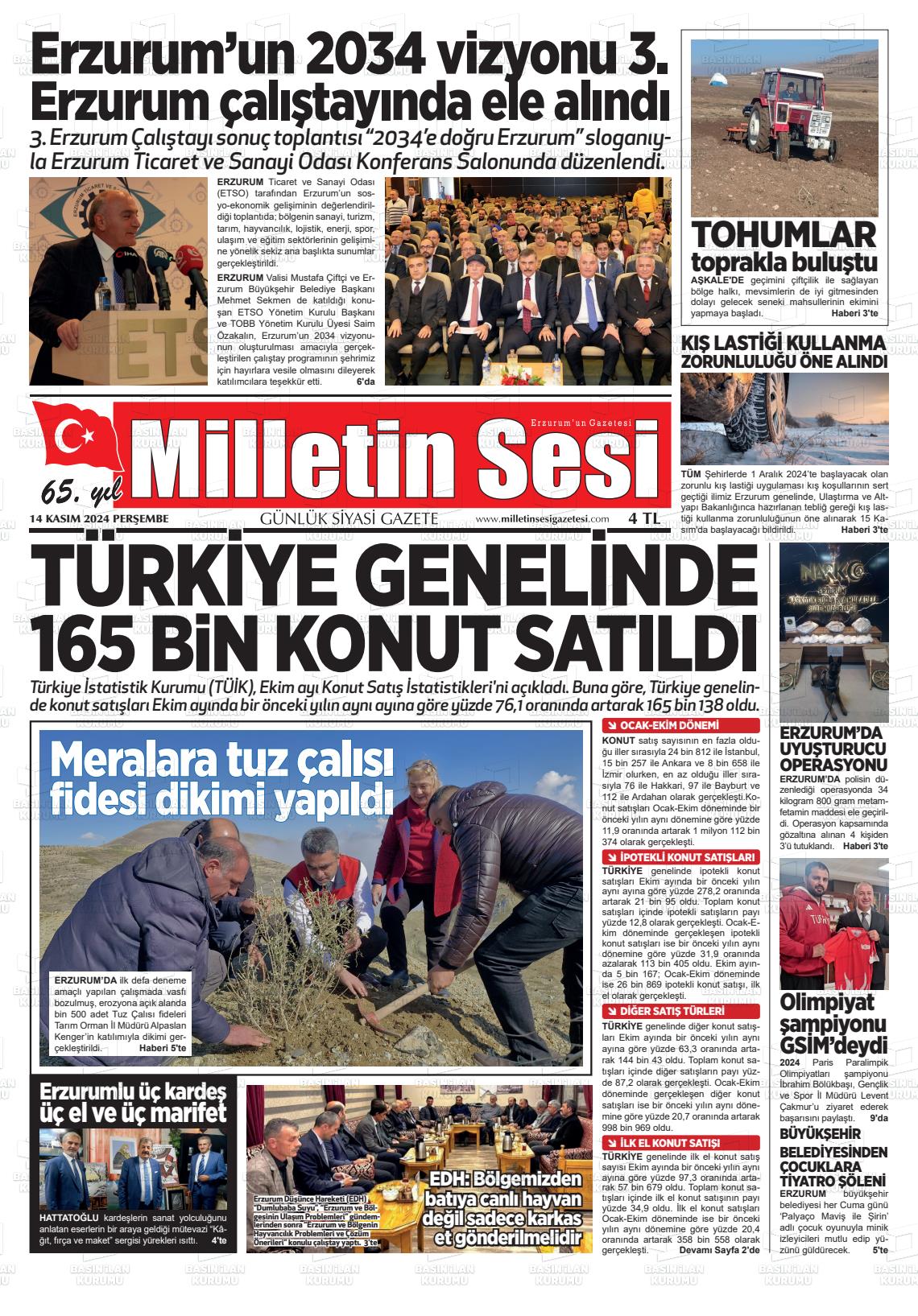 14 Kasım 2024 Milletin Sesi Gazete Manşeti