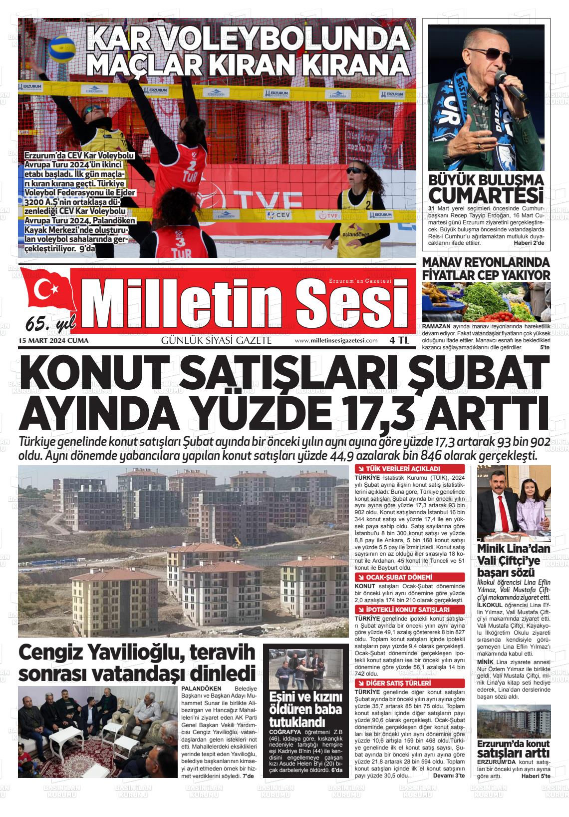 15 Mart 2024 Milletin Sesi Gazete Manşeti