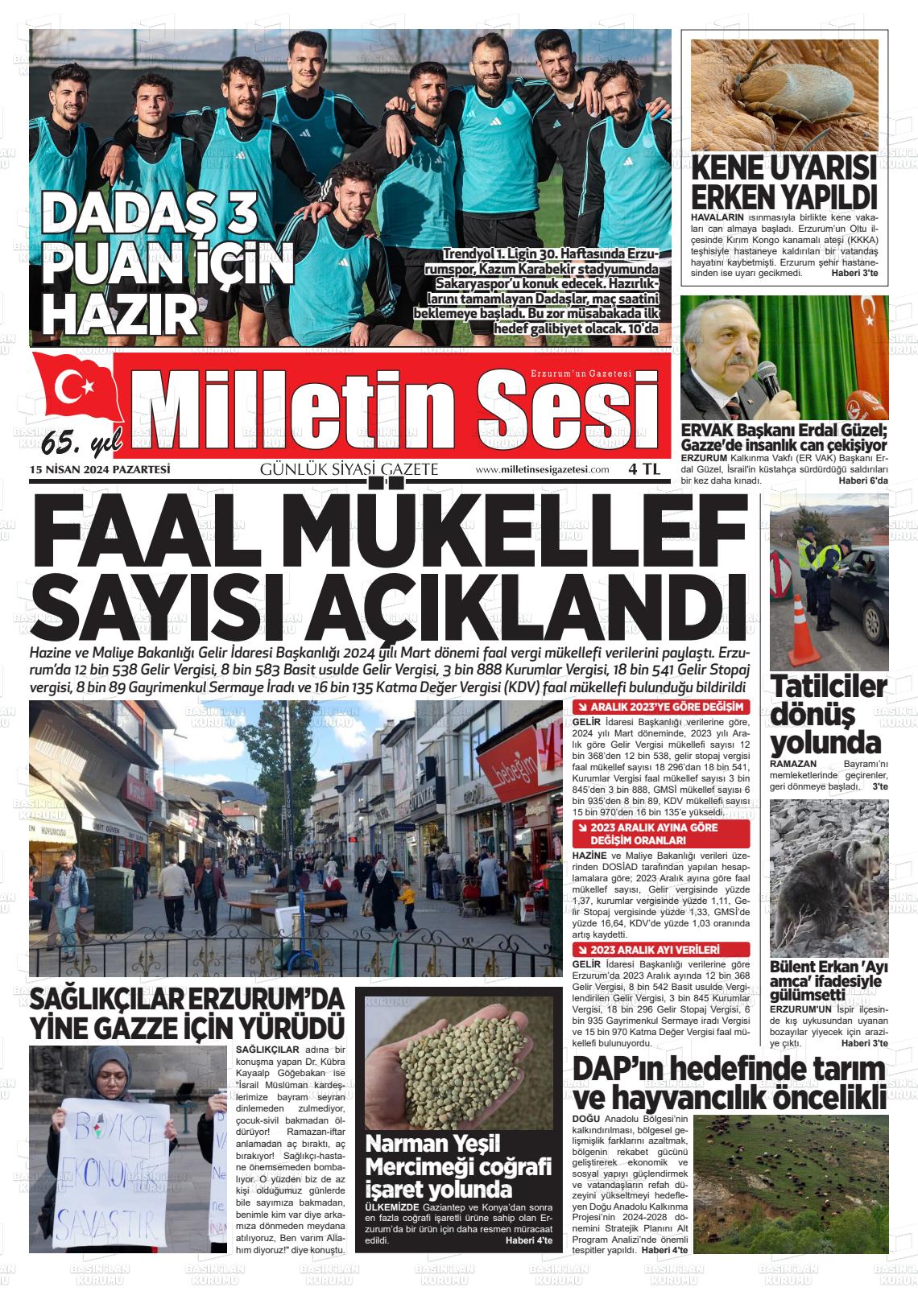 15 Nisan 2024 Milletin Sesi Gazete Manşeti