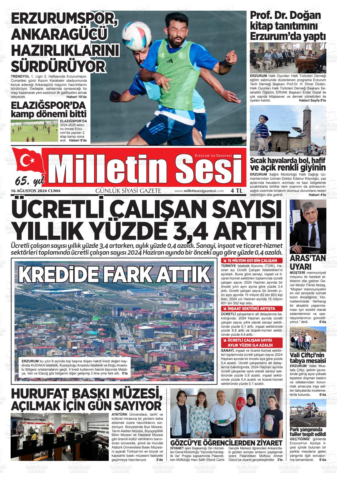 16 Ağustos 2024 Milletin Sesi Gazete Manşeti