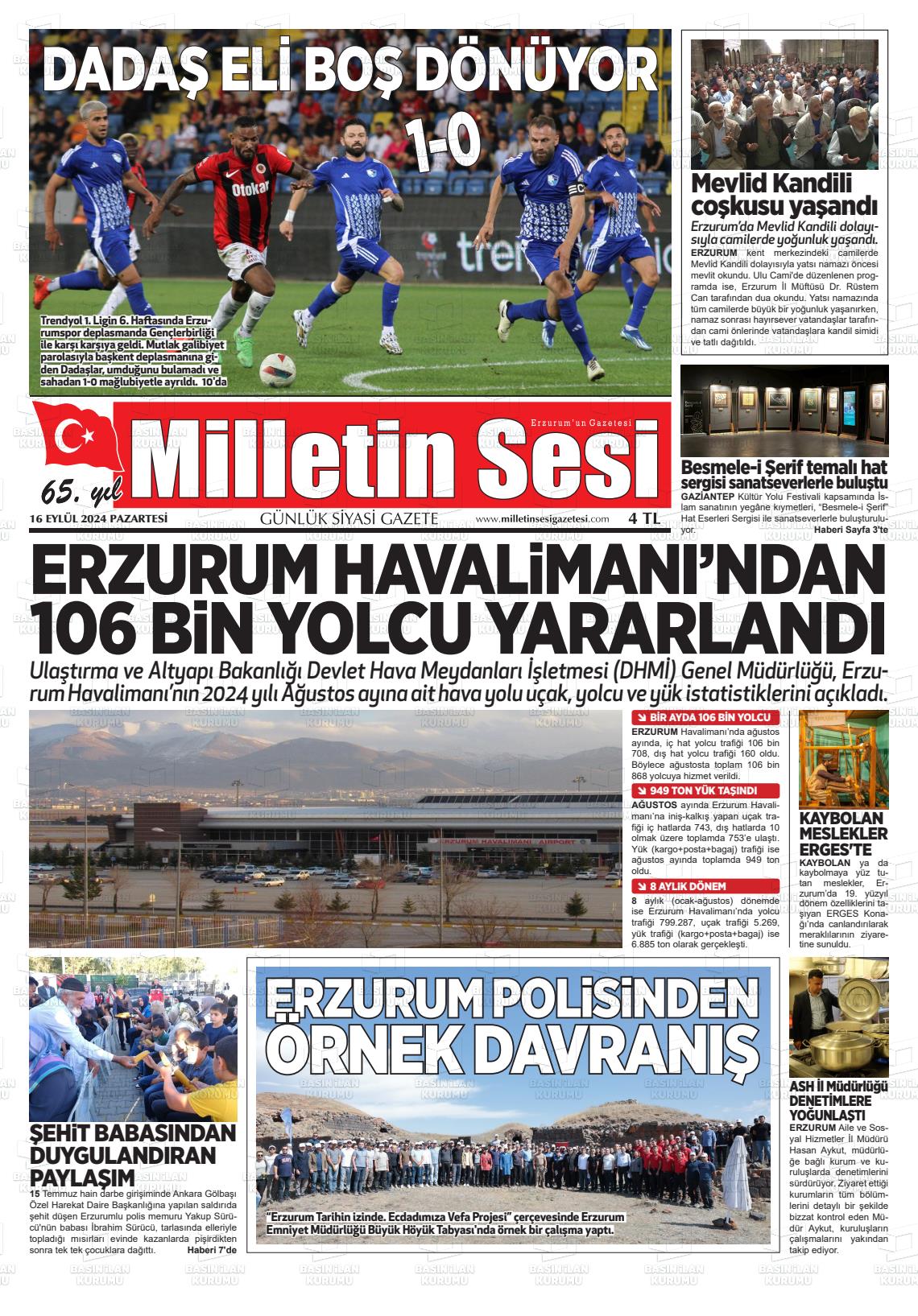 16 Eylül 2024 Milletin Sesi Gazete Manşeti