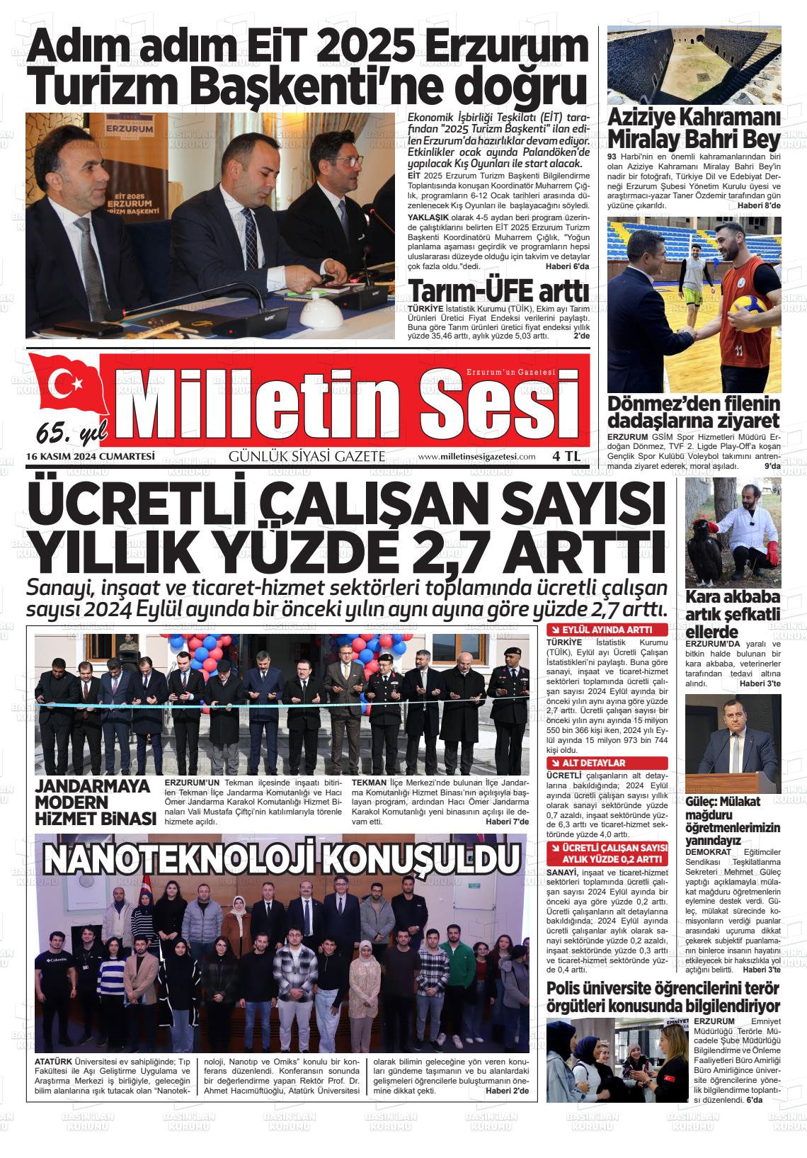 16 Kasım 2024 Milletin Sesi Gazete Manşeti