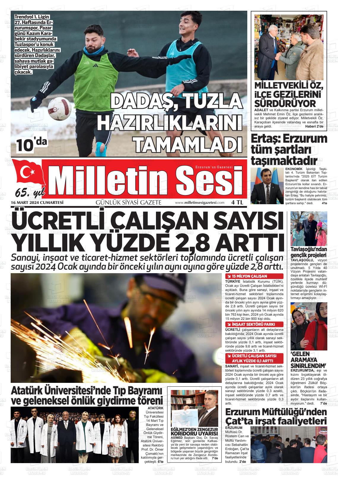 16 Mart 2024 Milletin Sesi Gazete Manşeti