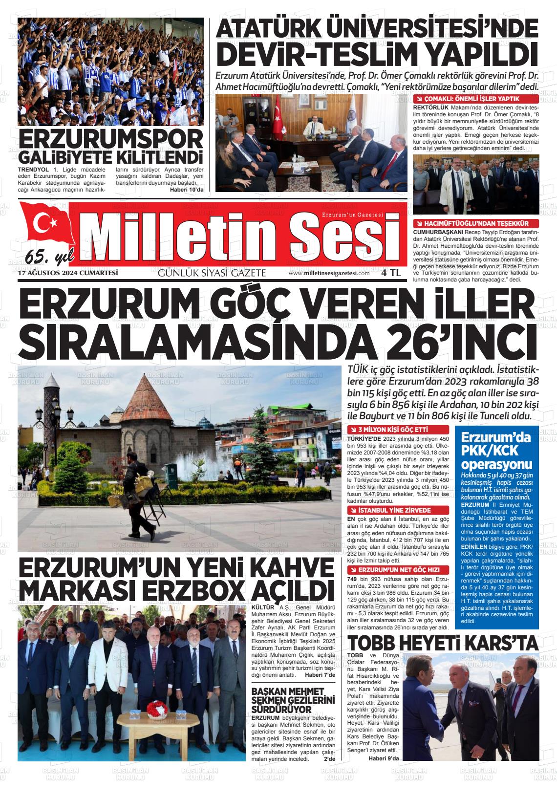 17 Ağustos 2024 Milletin Sesi Gazete Manşeti