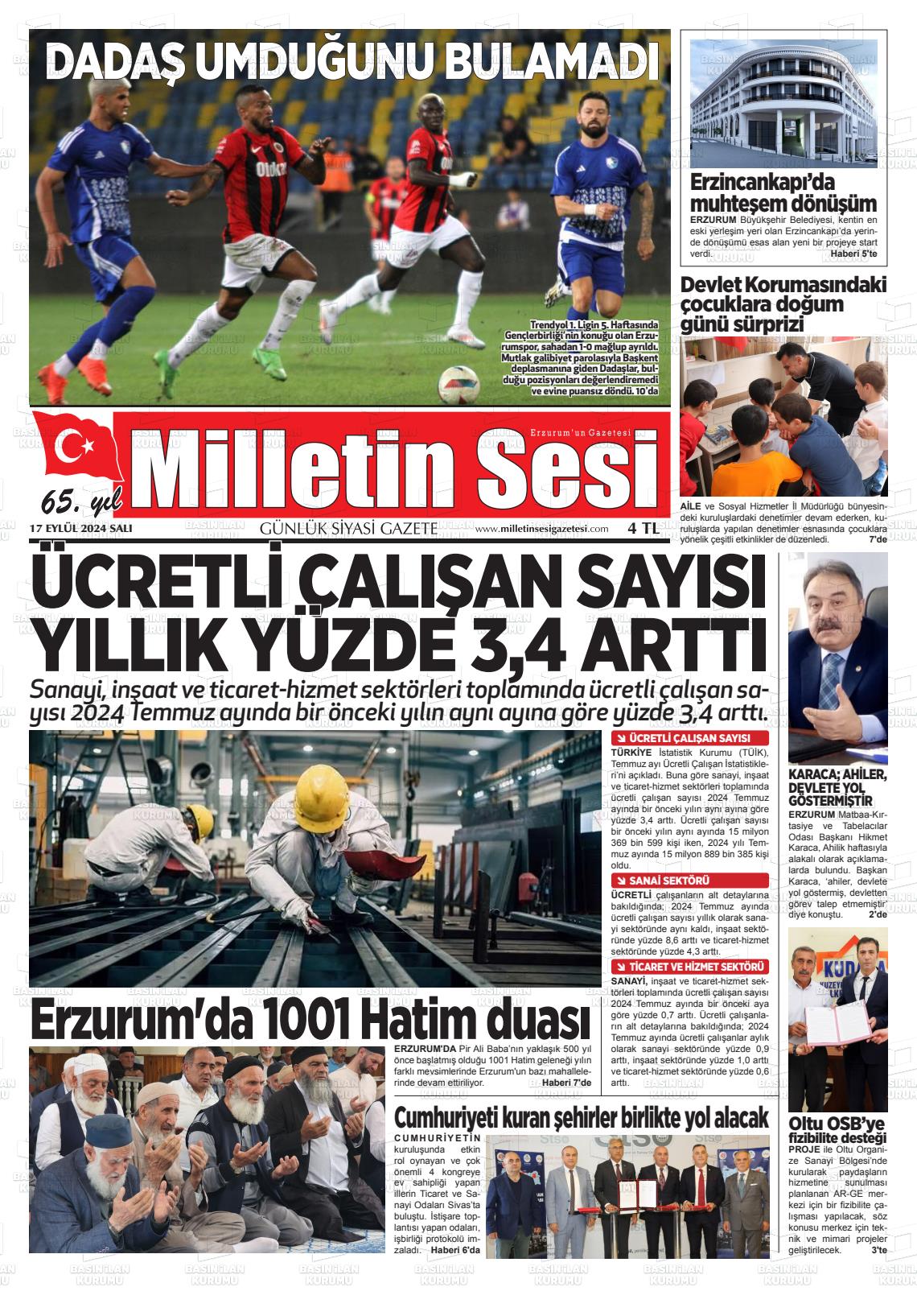 17 Eylül 2024 Milletin Sesi Gazete Manşeti