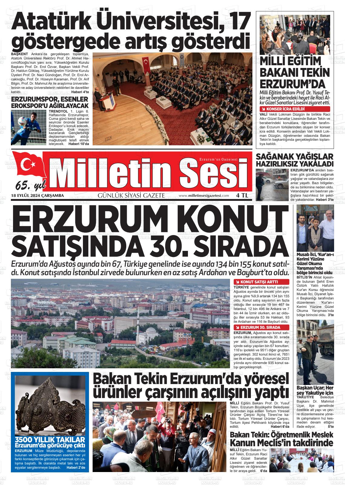 18 Eylül 2024 Milletin Sesi Gazete Manşeti