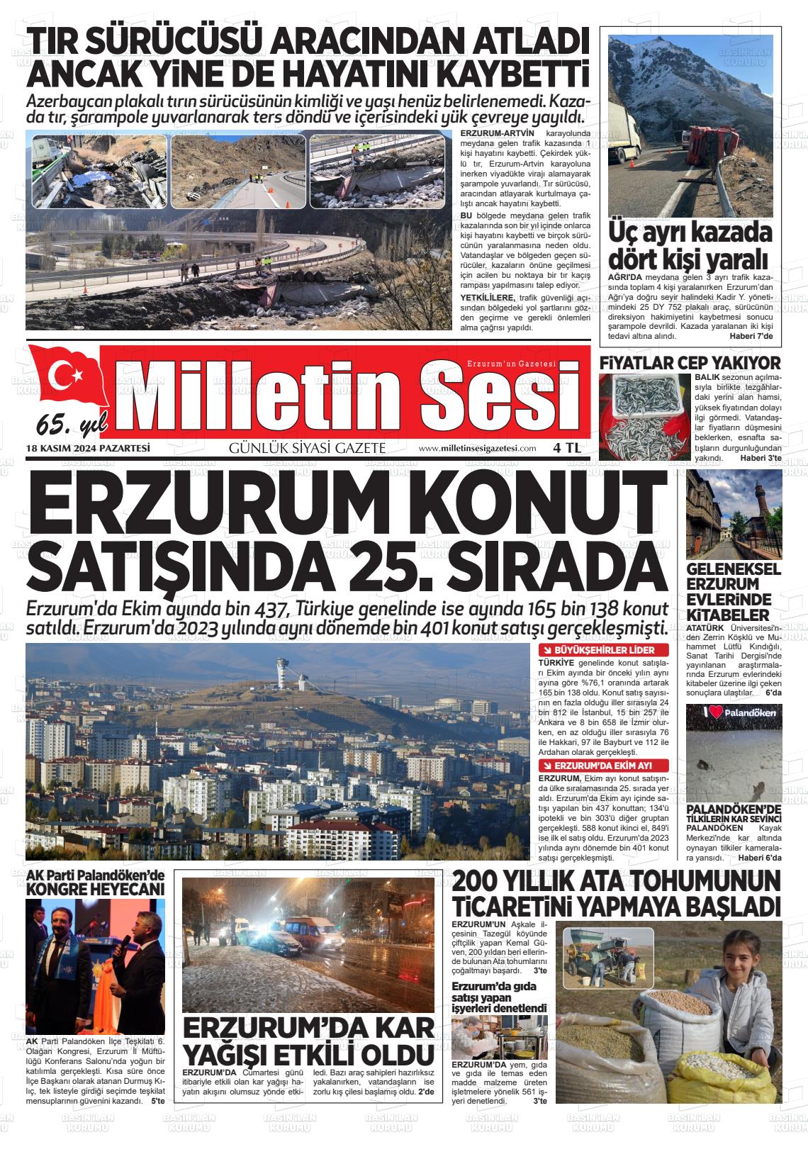 18 Kasım 2024 Milletin Sesi Gazete Manşeti