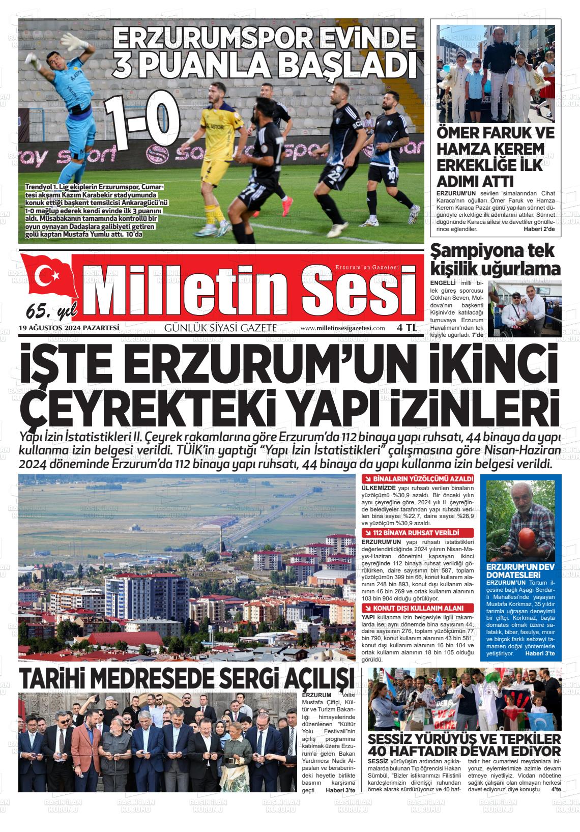 19 Ağustos 2024 Milletin Sesi Gazete Manşeti