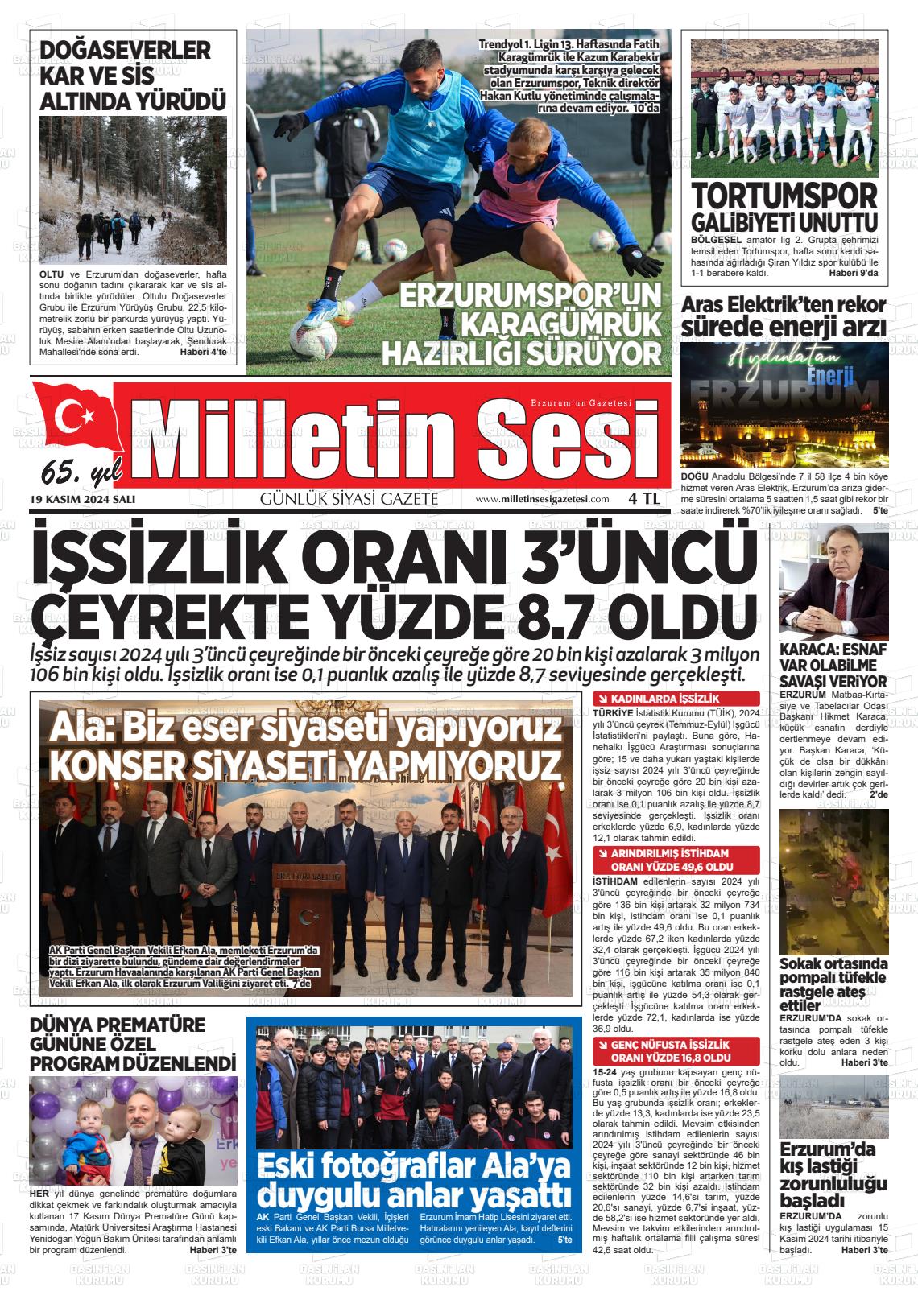 19 Kasım 2024 Milletin Sesi Gazete Manşeti