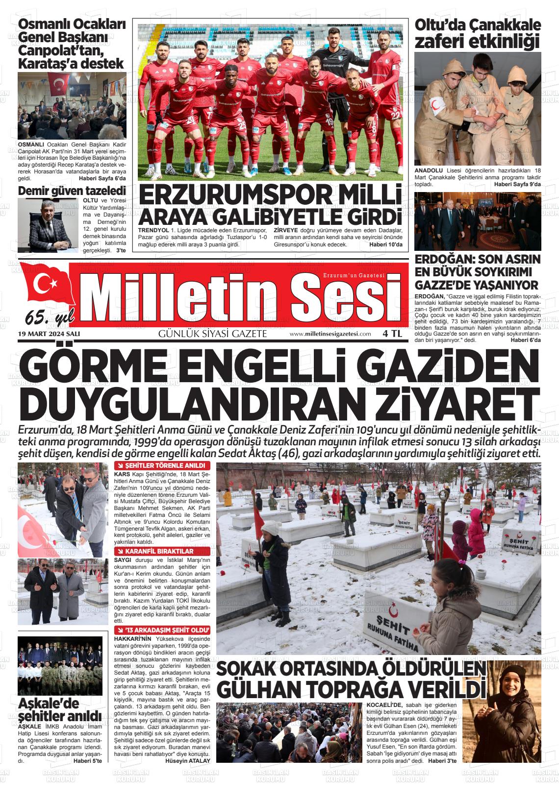 19 Mart 2024 Milletin Sesi Gazete Manşeti