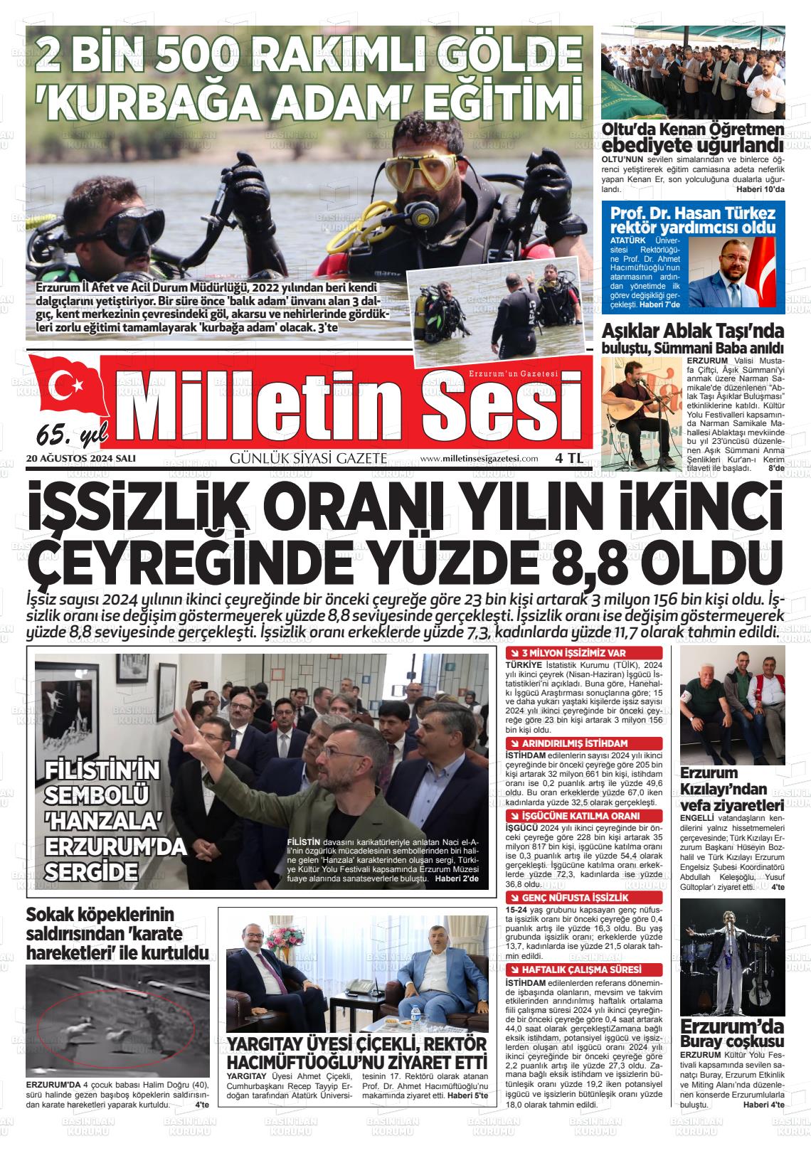 20 Ağustos 2024 Milletin Sesi Gazete Manşeti