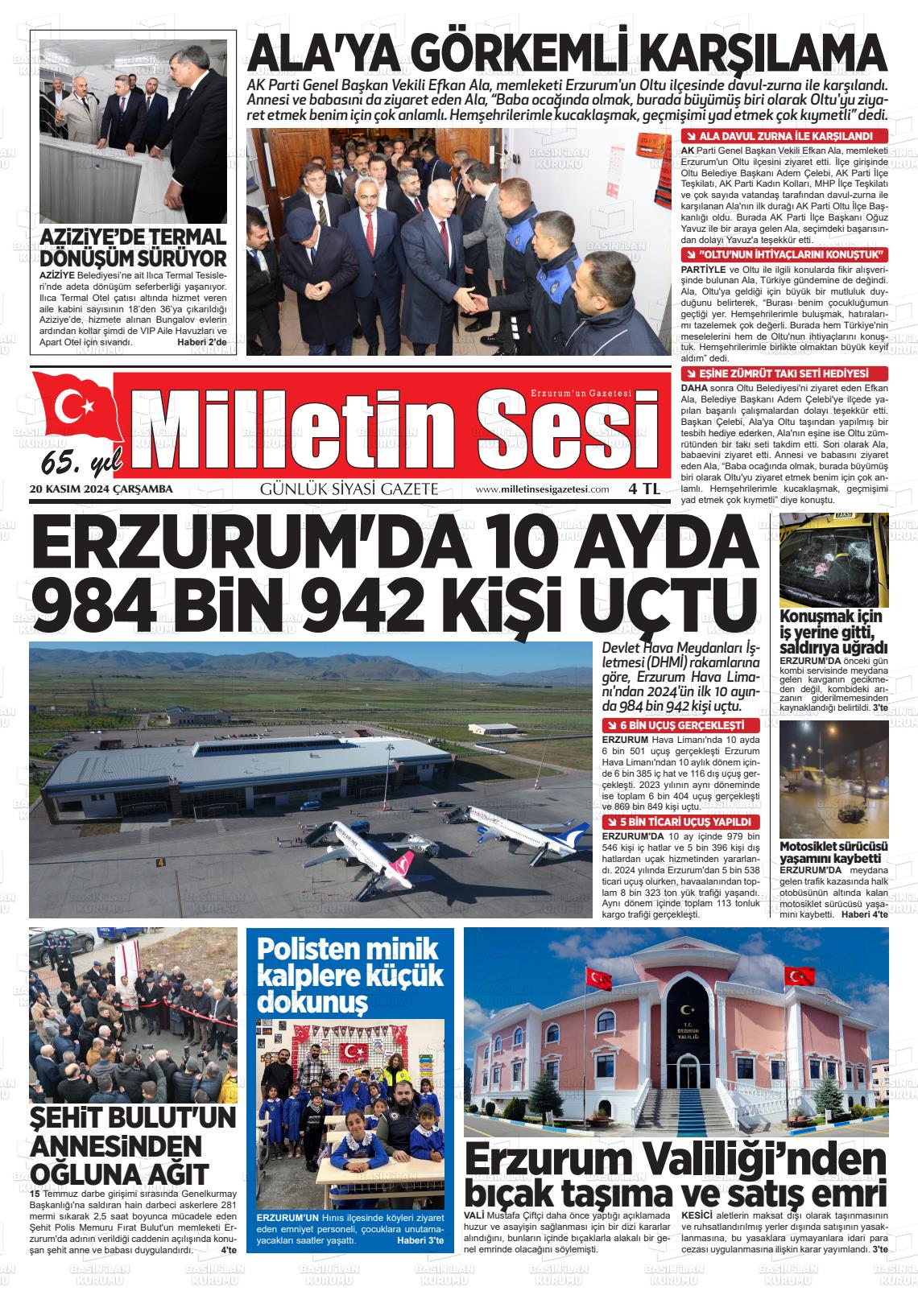 20 Kasım 2024 Milletin Sesi Gazete Manşeti