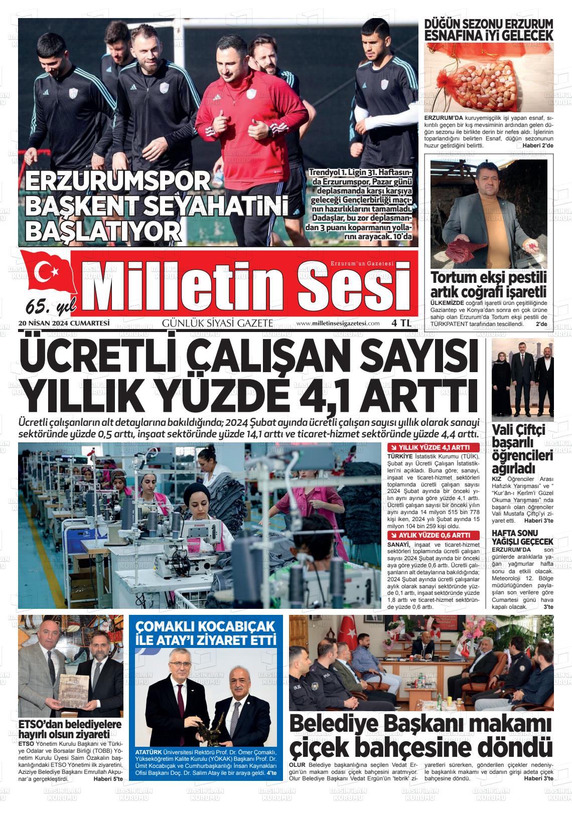 20 Nisan 2024 Milletin Sesi Gazete Manşeti