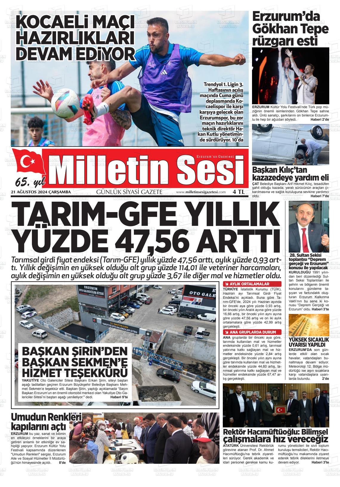 21 Ağustos 2024 Milletin Sesi Gazete Manşeti