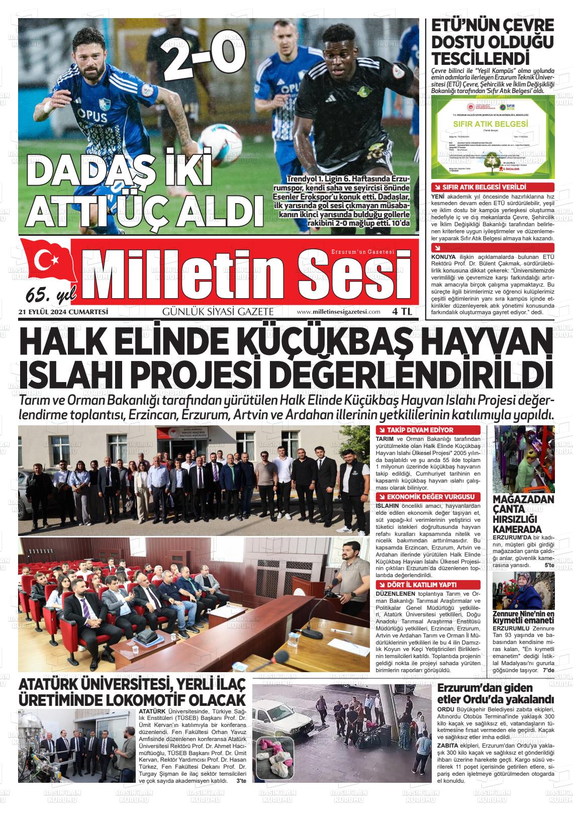 21 Eylül 2024 Milletin Sesi Gazete Manşeti