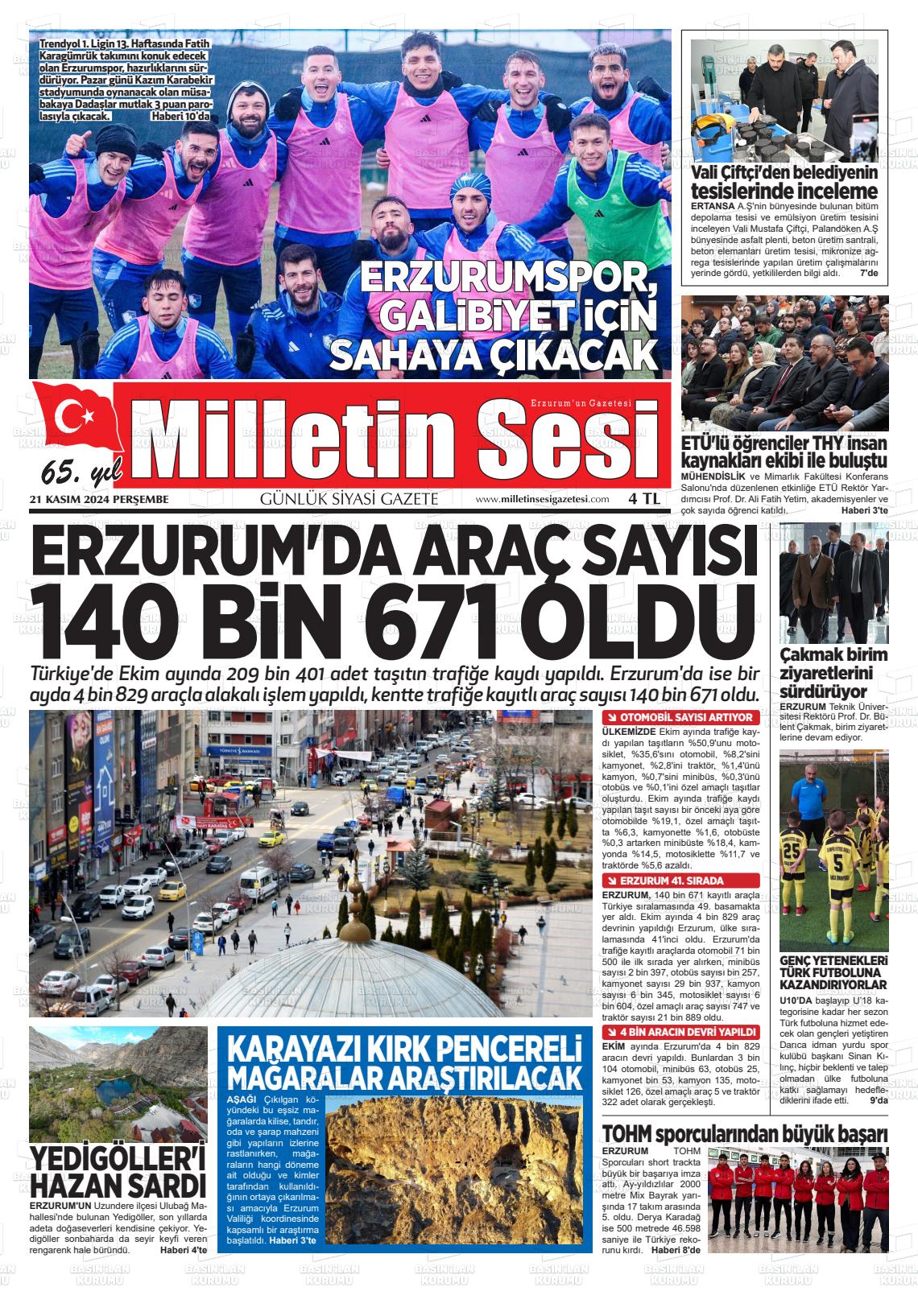 21 Kasım 2024 Milletin Sesi Gazete Manşeti