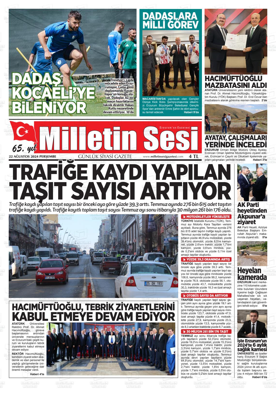 22 Ağustos 2024 Milletin Sesi Gazete Manşeti