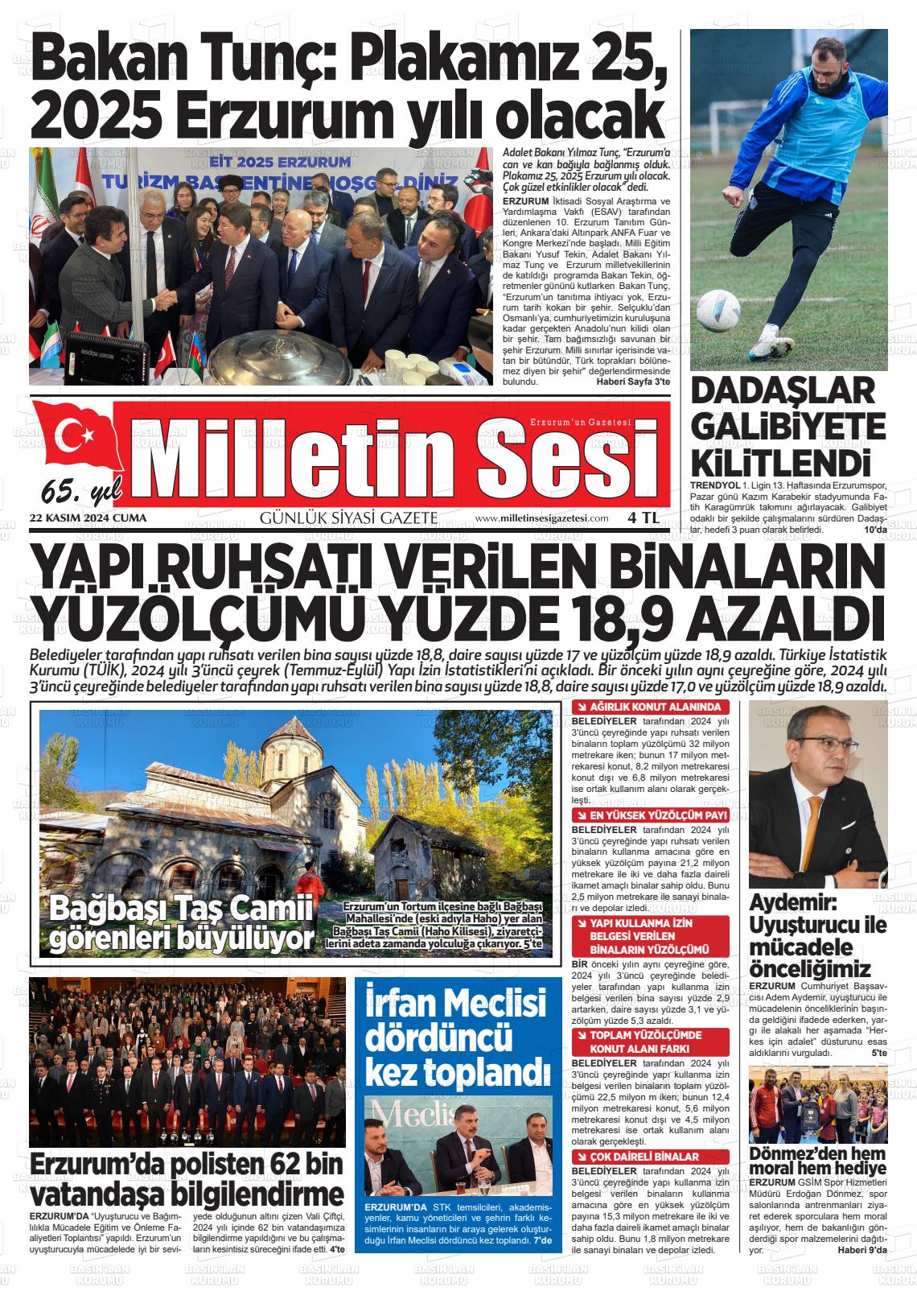 22 Kasım 2024 Milletin Sesi Gazete Manşeti