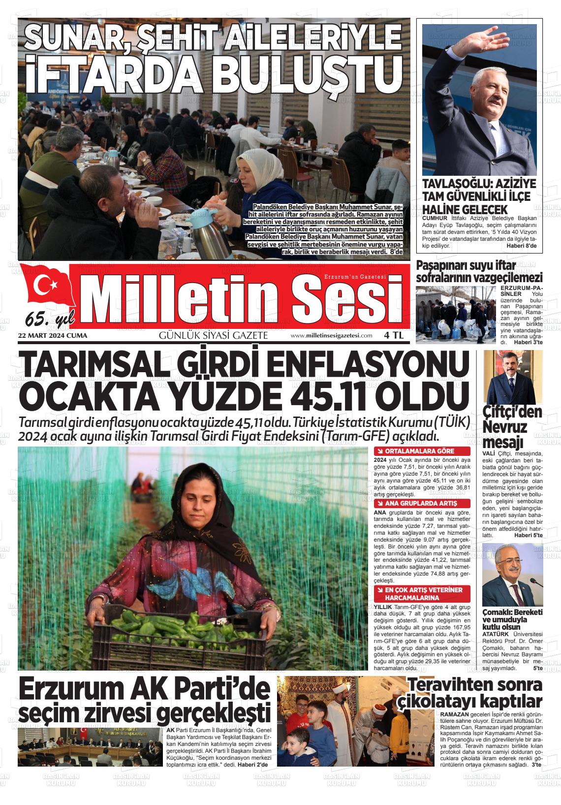 22 Mart 2024 Milletin Sesi Gazete Manşeti