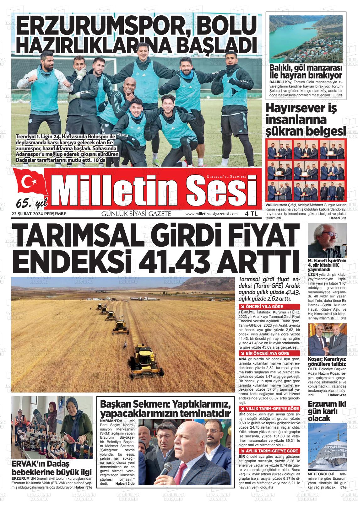 22 Şubat 2024 Milletin Sesi Gazete Manşeti