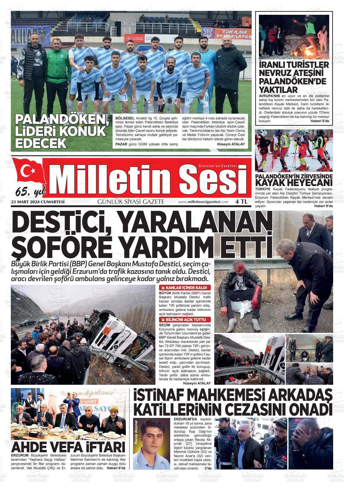 23 Mart 2024 Milletin Sesi Gazete Manşeti