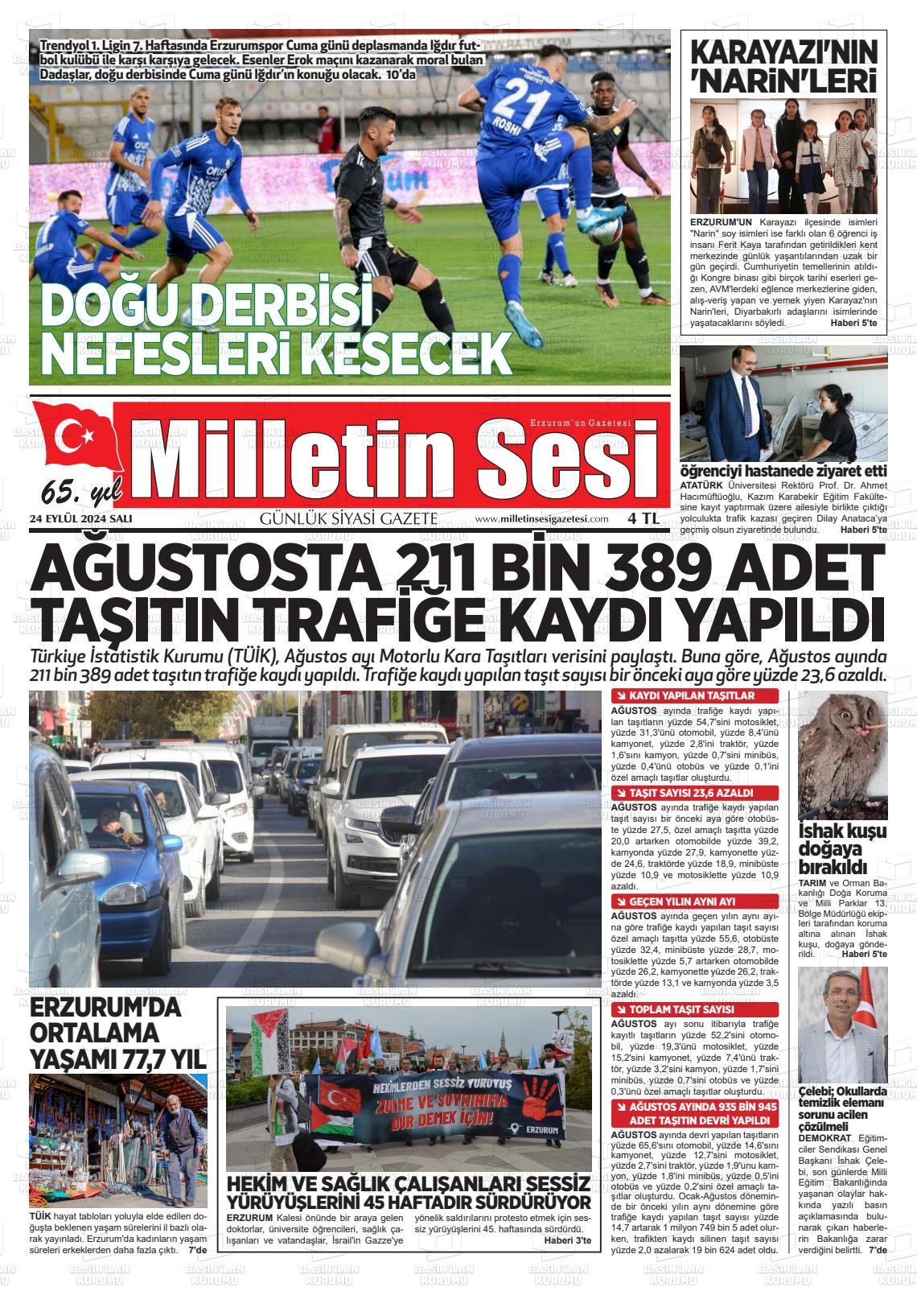 24 Eylül 2024 Milletin Sesi Gazete Manşeti