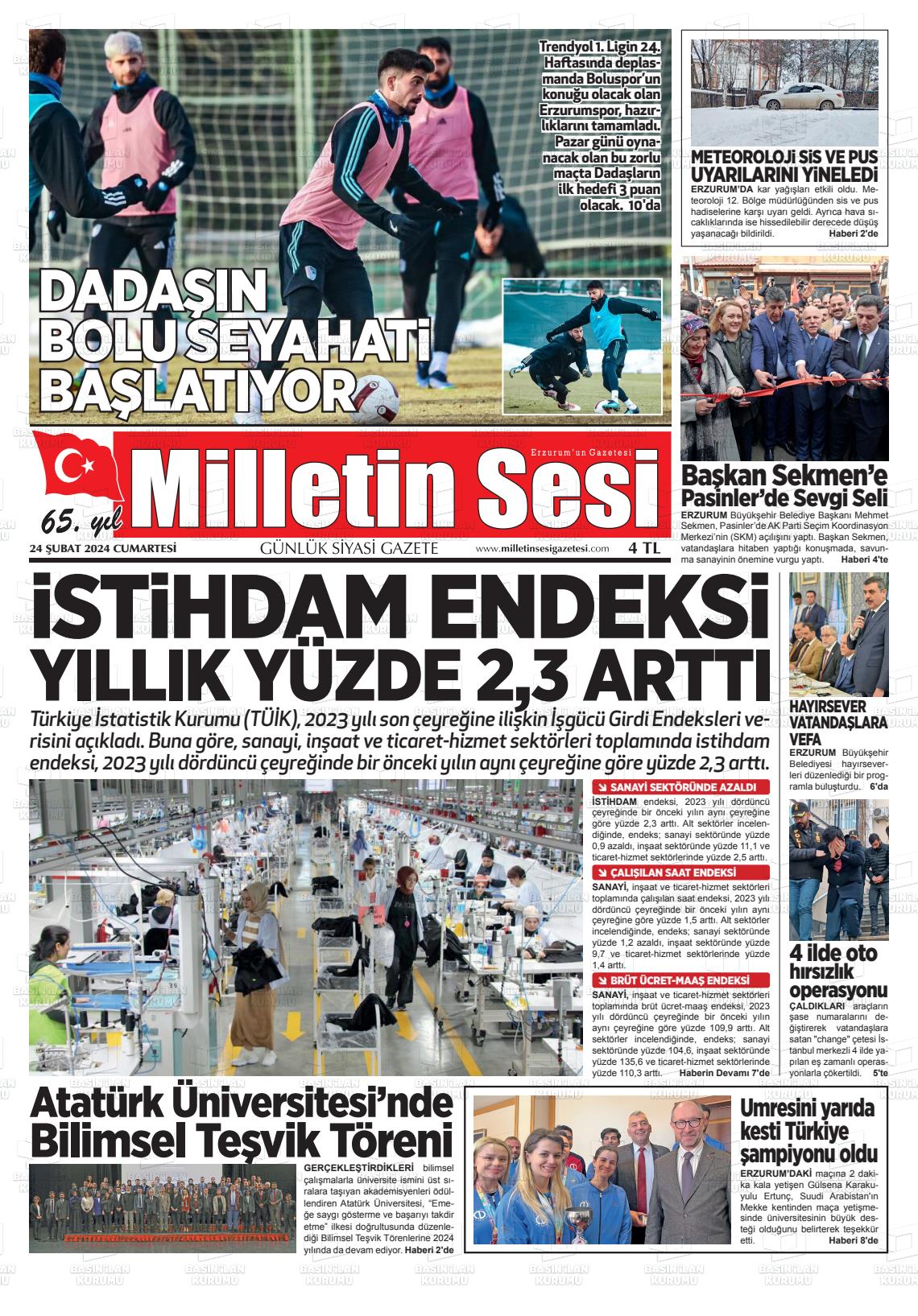 24 Şubat 2024 Milletin Sesi Gazete Manşeti