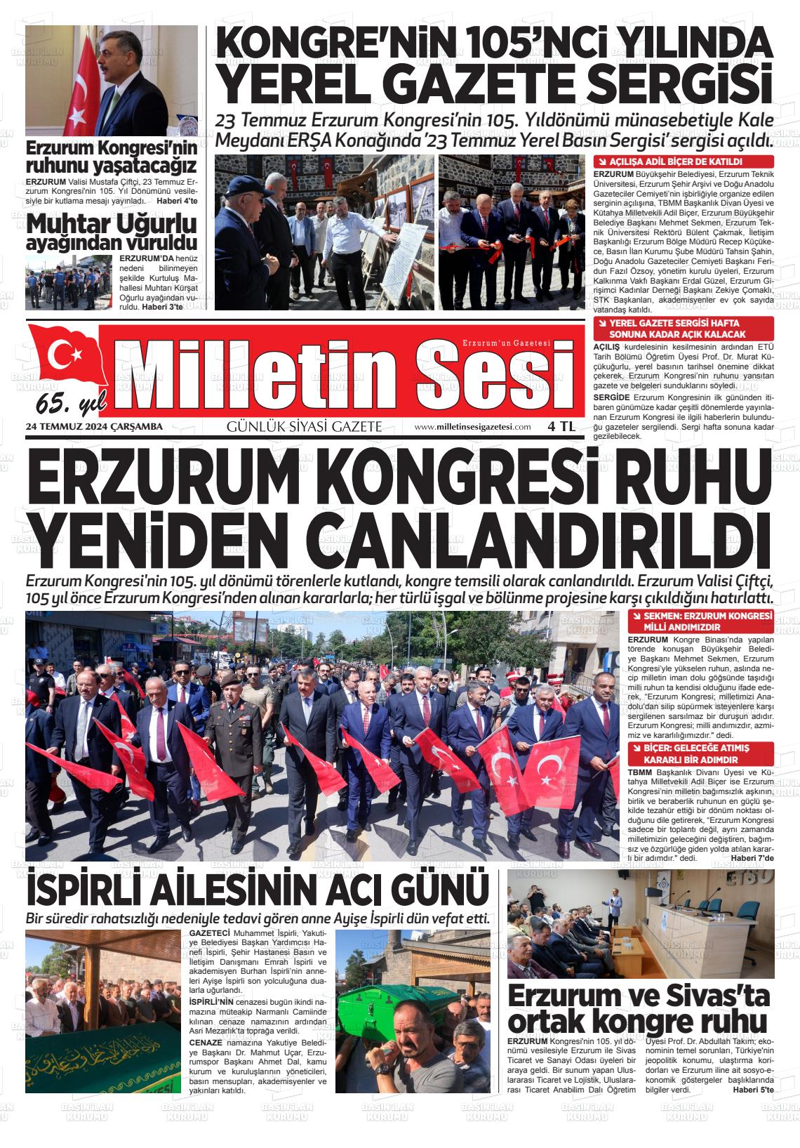 24 Temmuz 2024 Milletin Sesi Gazete Manşeti