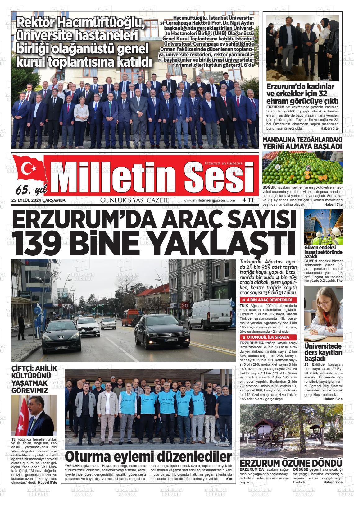 25 Eylül 2024 Milletin Sesi Gazete Manşeti