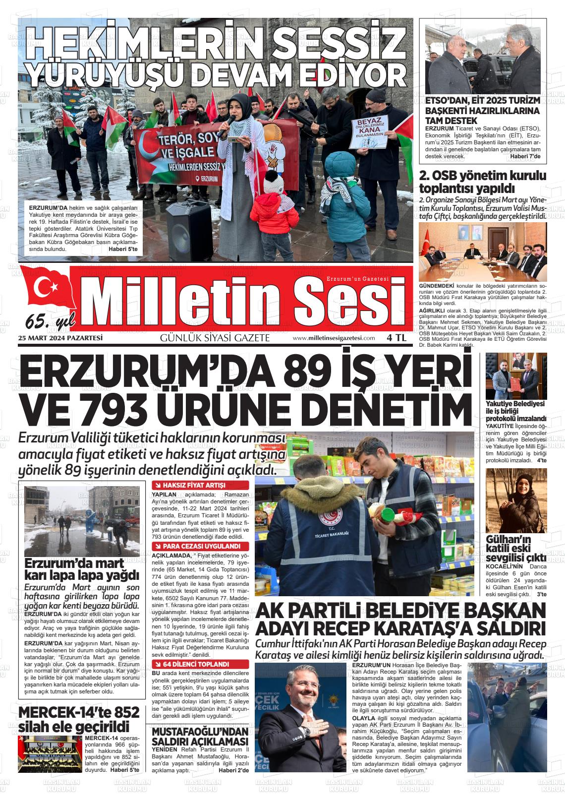 25 Mart 2024 Milletin Sesi Gazete Manşeti