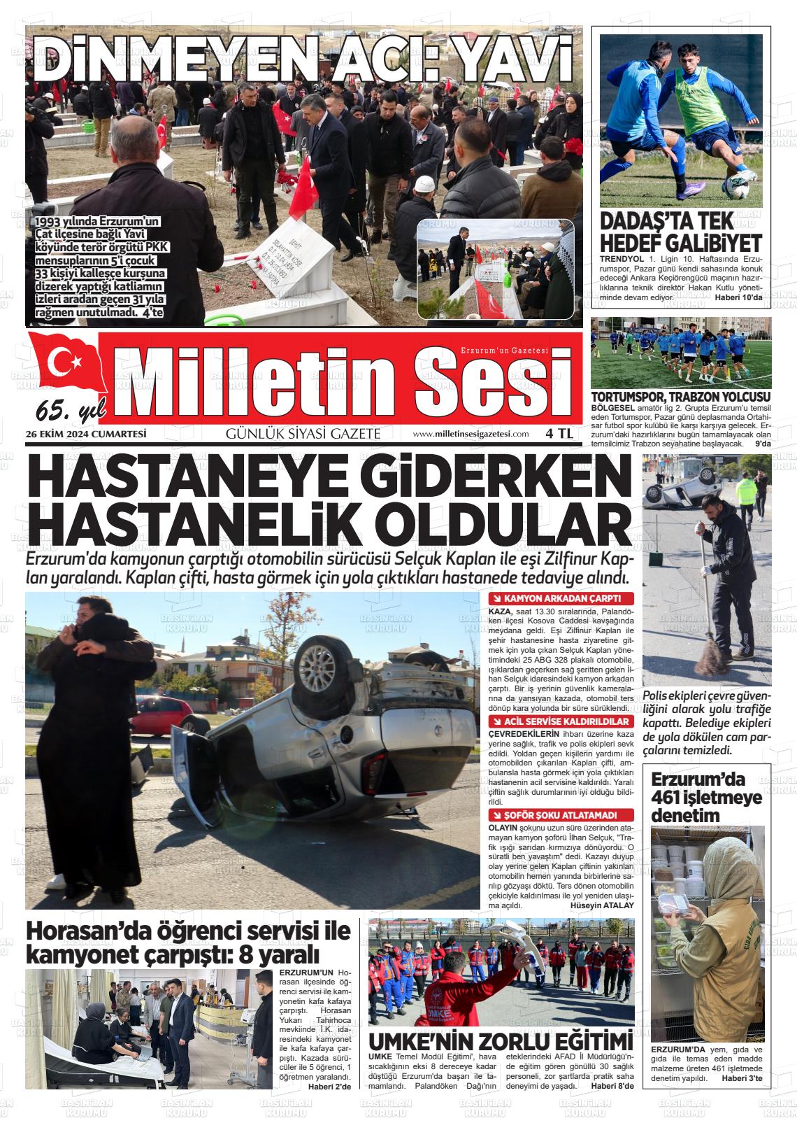 26 Ekim 2024 Milletin Sesi Gazete Manşeti