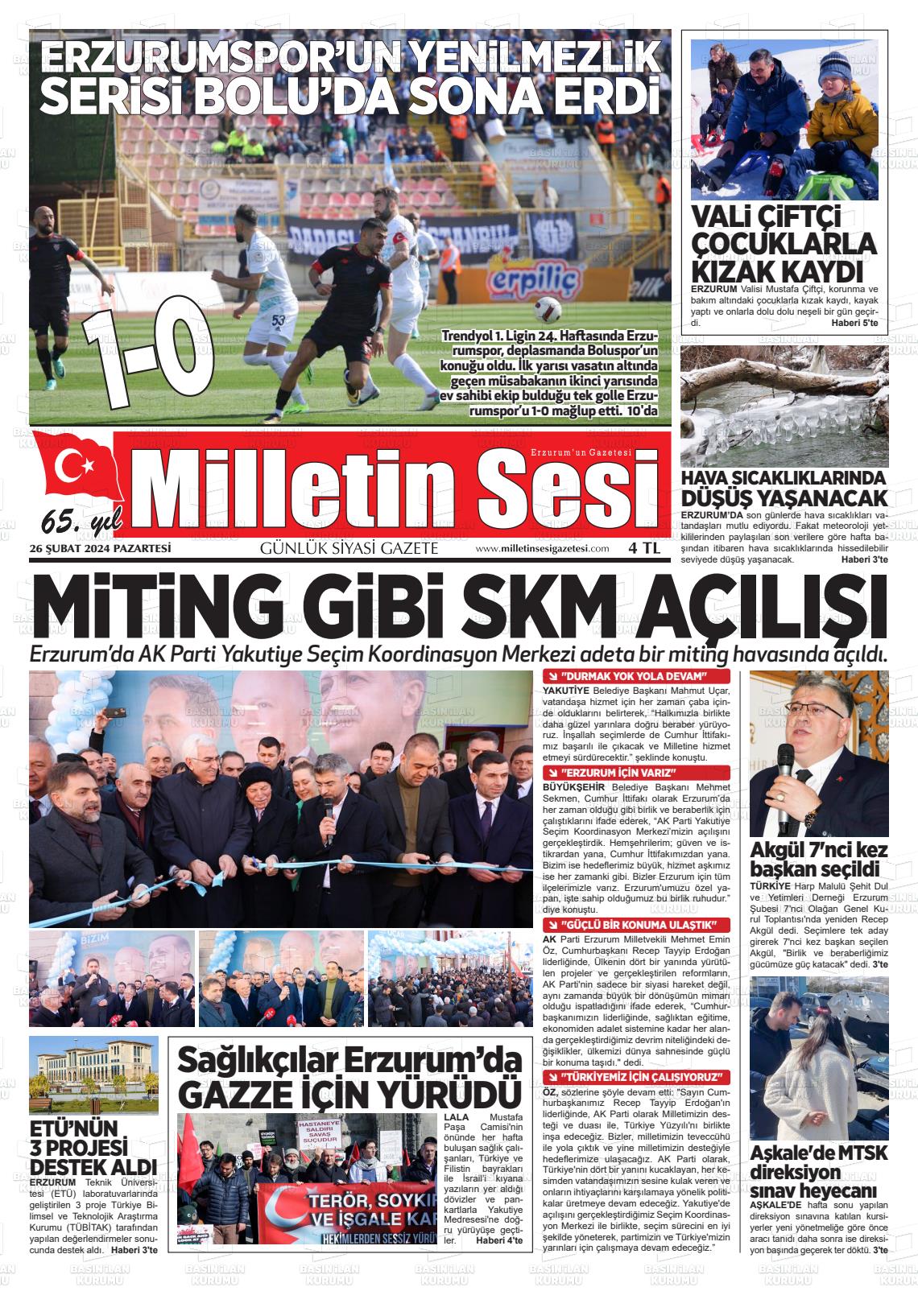 26 Şubat 2024 Milletin Sesi Gazete Manşeti