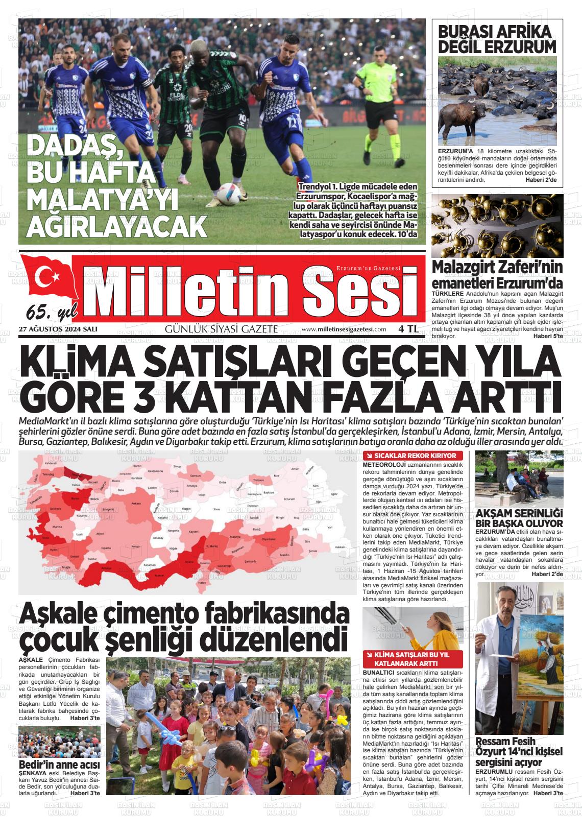 27 Ağustos 2024 Milletin Sesi Gazete Manşeti