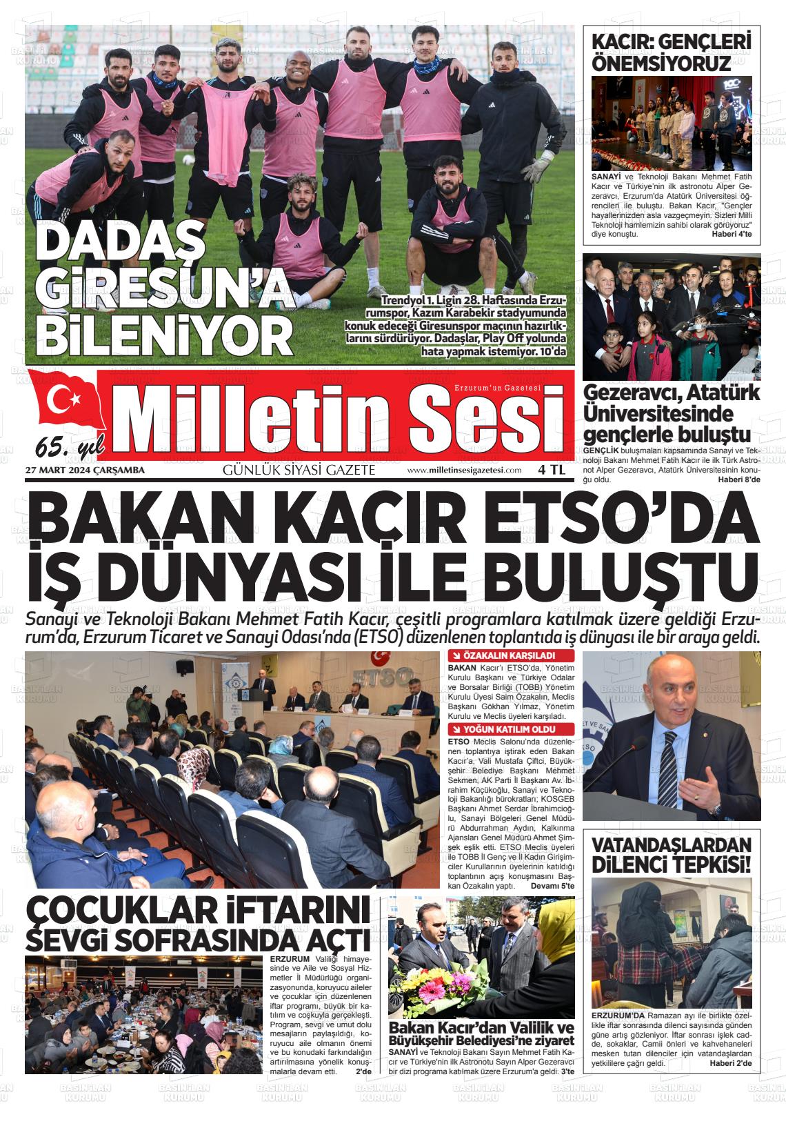 27 Mart 2024 Milletin Sesi Gazete Manşeti