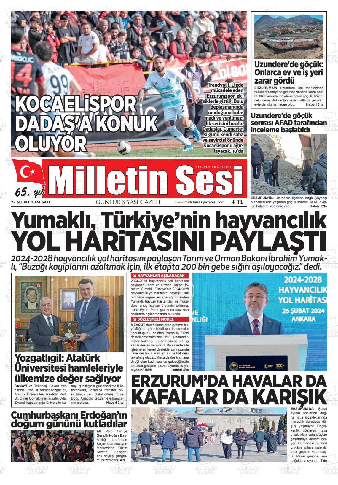 27 Şubat 2024 Milletin Sesi Gazete Manşeti