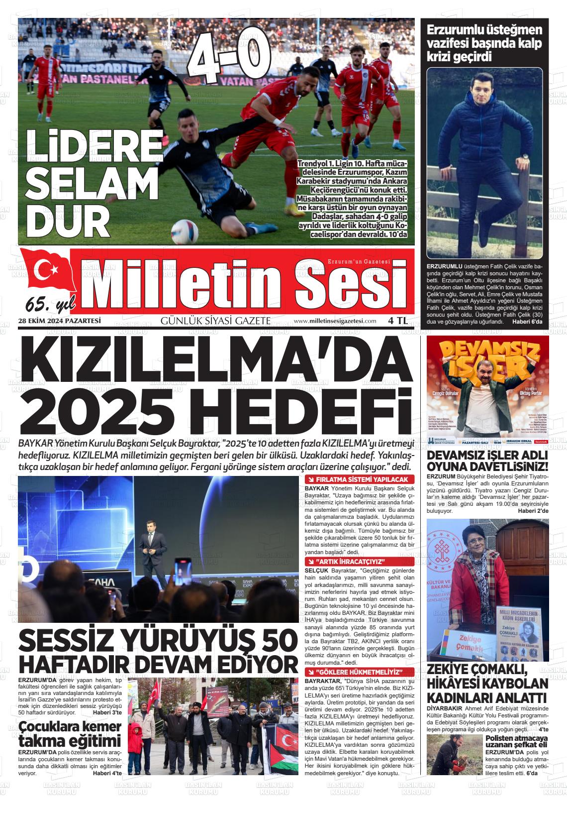 28 Ekim 2024 Milletin Sesi Gazete Manşeti