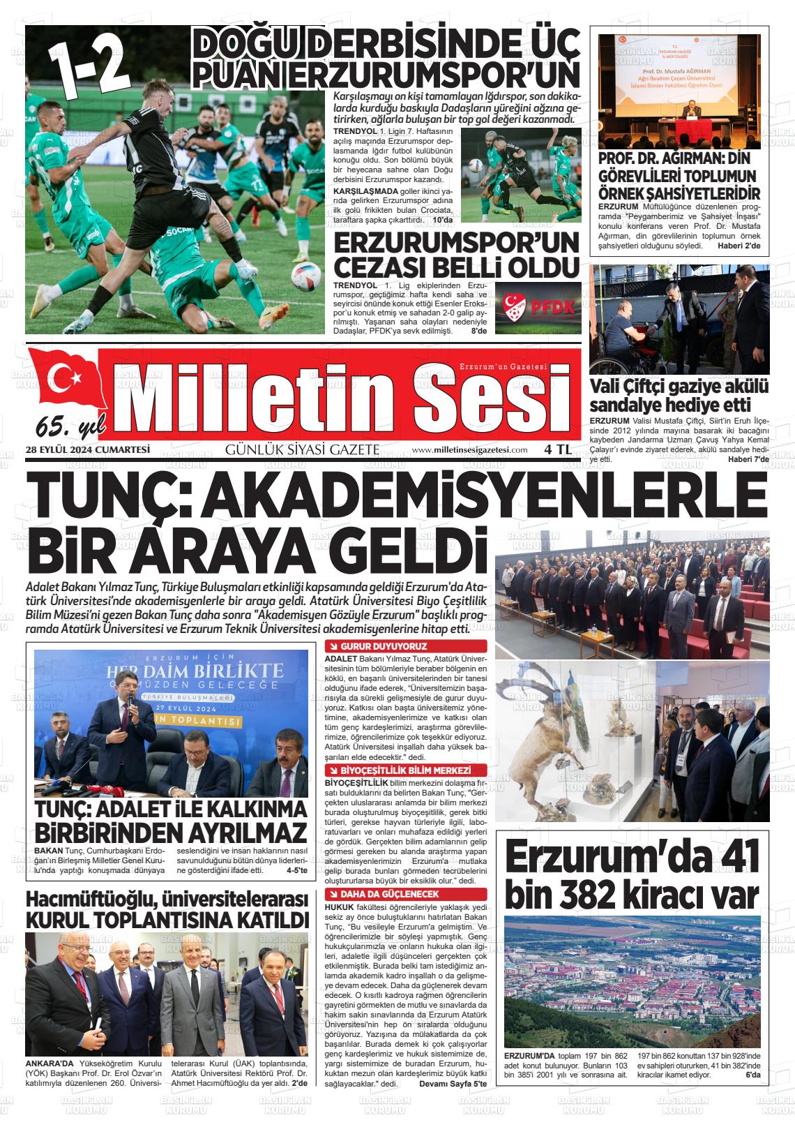 28 Eylül 2024 Milletin Sesi Gazete Manşeti