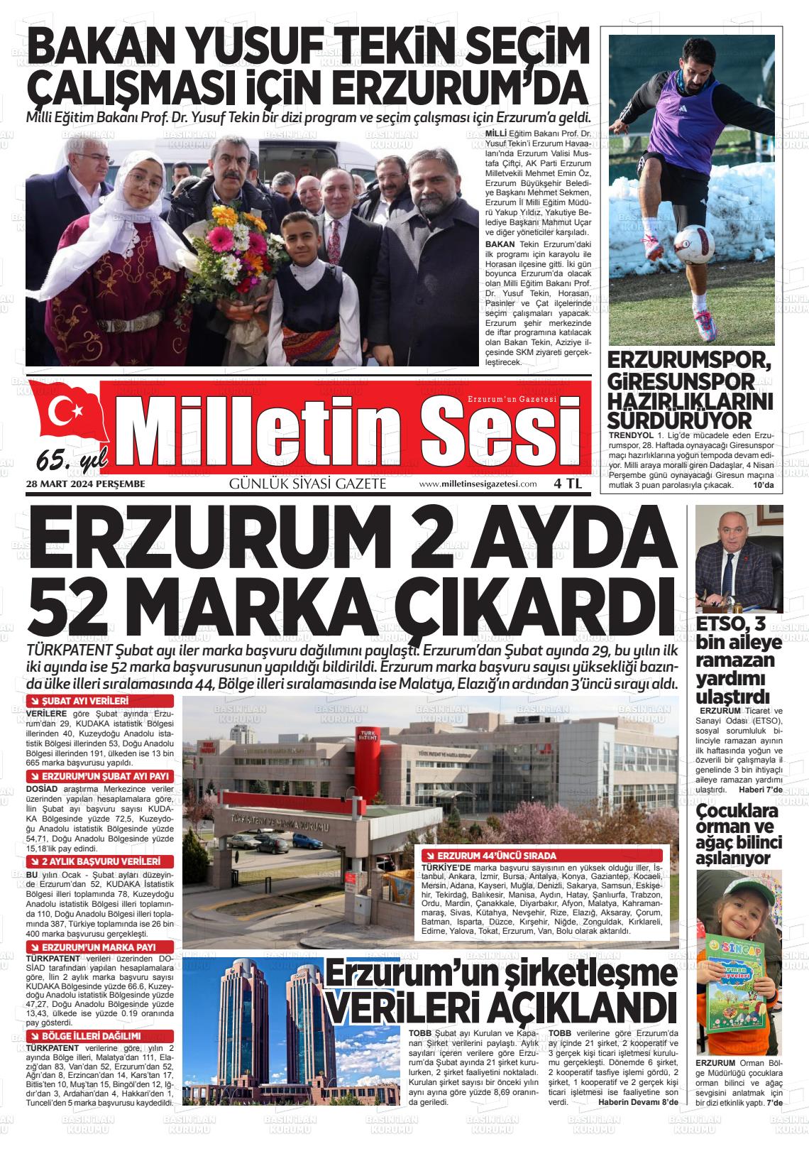 28 Mart 2024 Milletin Sesi Gazete Manşeti