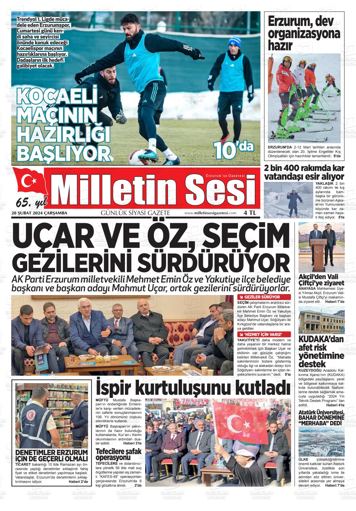 28 Şubat 2024 Milletin Sesi Gazete Manşeti