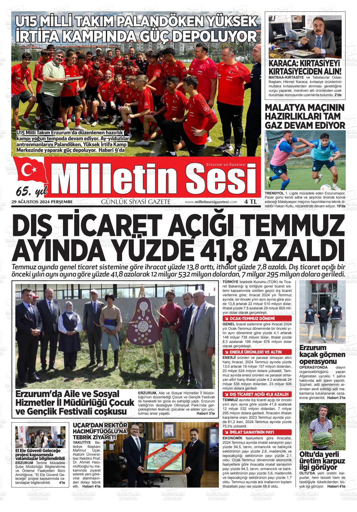 29 Ağustos 2024 Milletin Sesi Gazete Manşeti