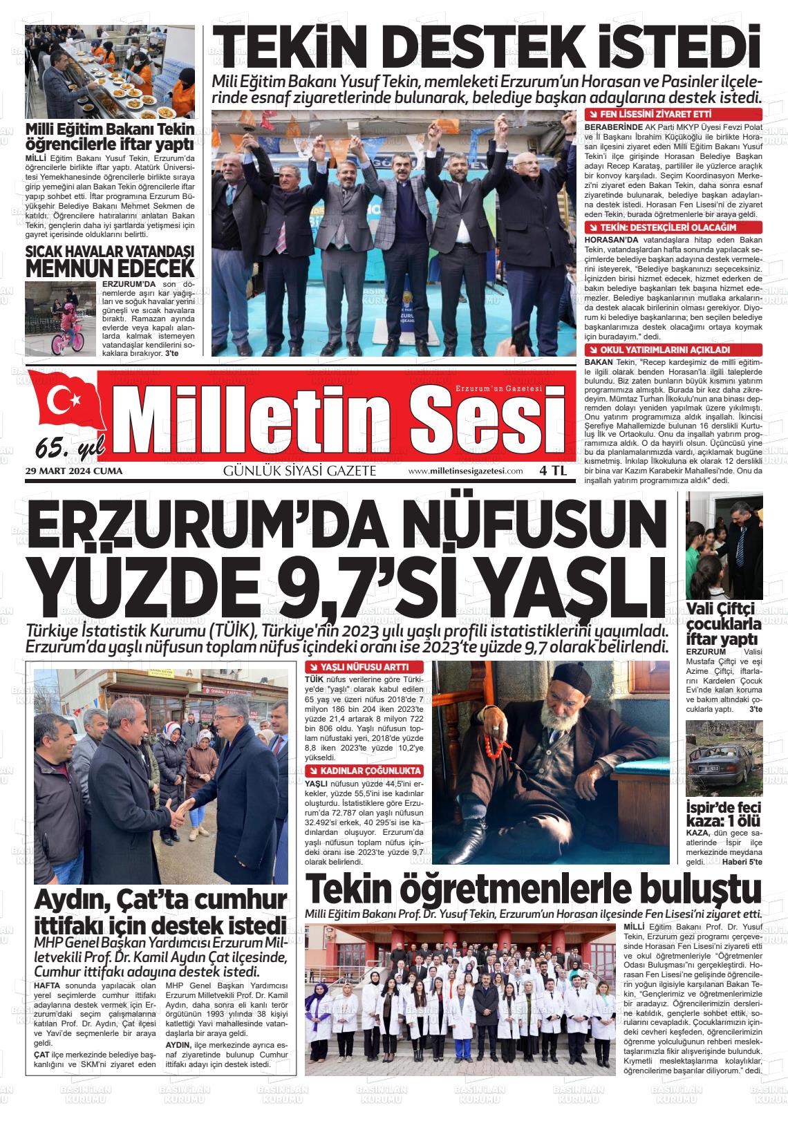 29 Mart 2024 Milletin Sesi Gazete Manşeti