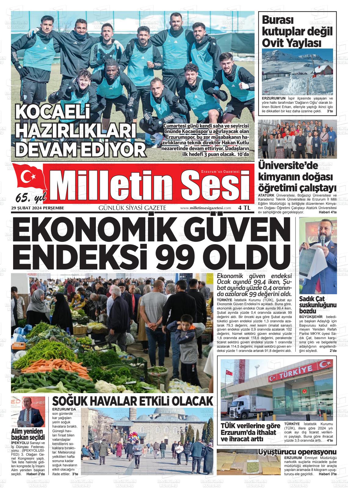 29 Şubat 2024 Milletin Sesi Gazete Manşeti