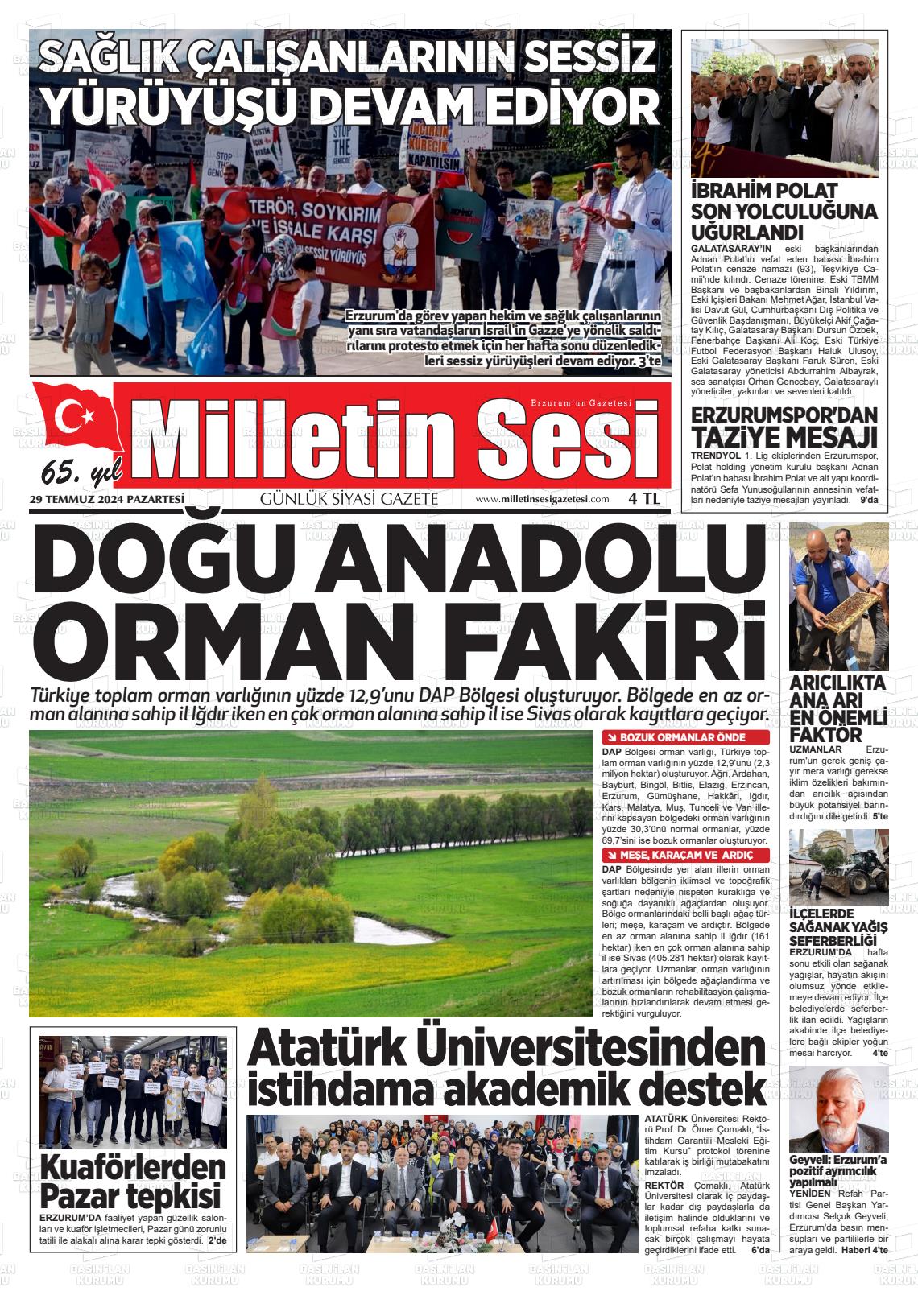 29 Temmuz 2024 Milletin Sesi Gazete Manşeti