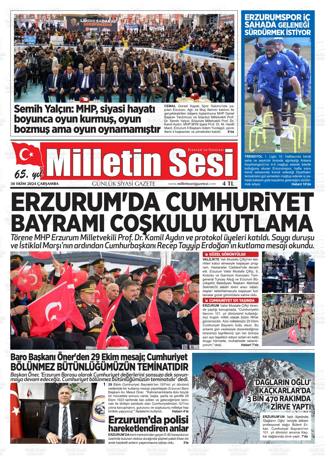 30 Ekim 2024 Milletin Sesi Gazete Manşeti