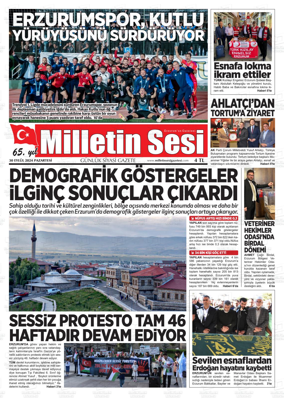 30 Eylül 2024 Milletin Sesi Gazete Manşeti