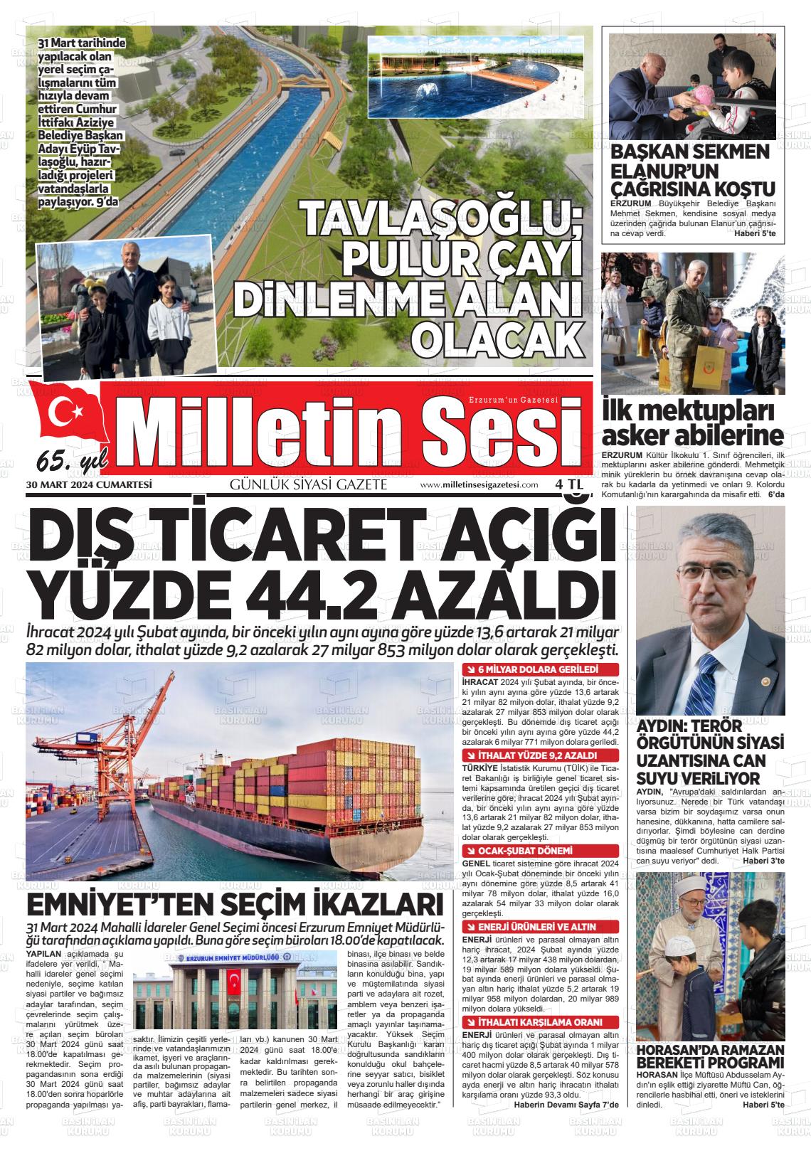 30 Mart 2024 Milletin Sesi Gazete Manşeti