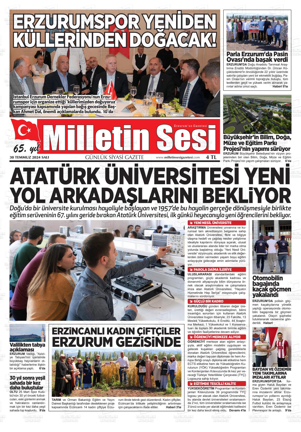 30 Temmuz 2024 Milletin Sesi Gazete Manşeti