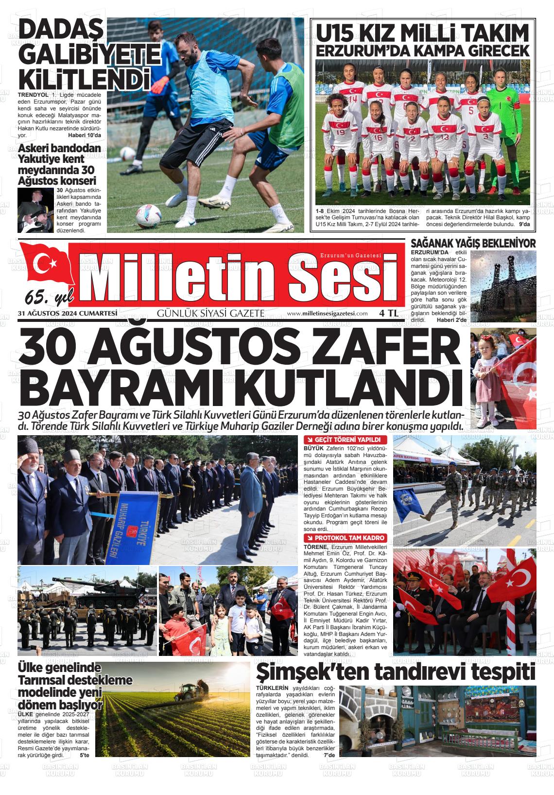 31 Ağustos 2024 Milletin Sesi Gazete Manşeti